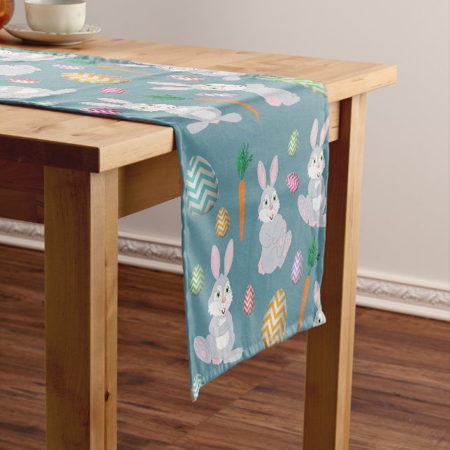 Chemin De Table Court Bleu mignon lapin lapin Motif (In Situ)