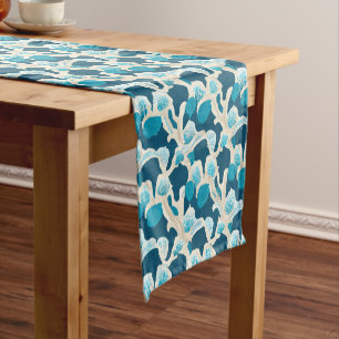 Chemin De Table Court Bleu Océan Abstrait   Motif côtier