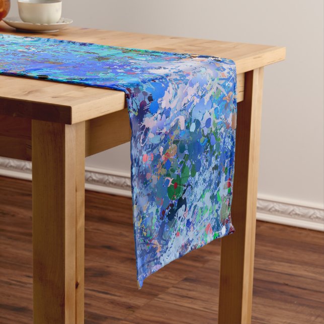 Chemin De Table Court Bleu rose Turquoise gouttes Abstraction (In Situ)