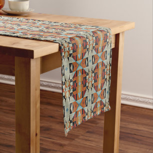 Chemin De Table Court Bleu Rouge Orange Taupe Marron Noir Art Tribal