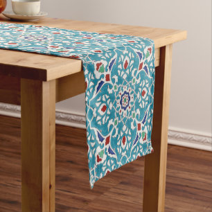 Chemin De Table Court Bleu Rouge Vert Blanc Portugais Azulejo Motif