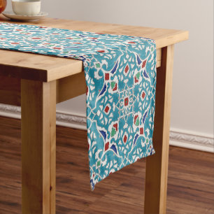 Chemin De Table Court Bleu Rouge Vert Blanc Portugais Azulejo Motif