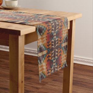 Chemin De Table Court Bleu sarcelle Rouge foncé Beige Marron Orange Art
