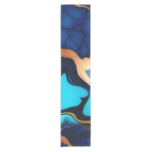 Chemin De Table Court Bleu tendance en or faux marbre