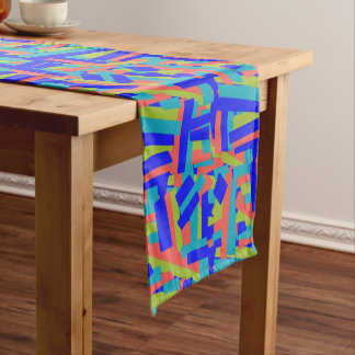 Chemin De Table Court Bleu Vert Corail Abstrait Taches Gras Clair Audaci