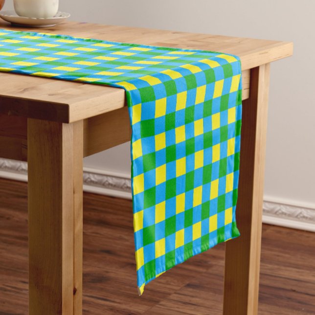 Chemin De Table Court Bleu Vert Jaune Chèque Plaid Design Motif (Créateur téléchargé)