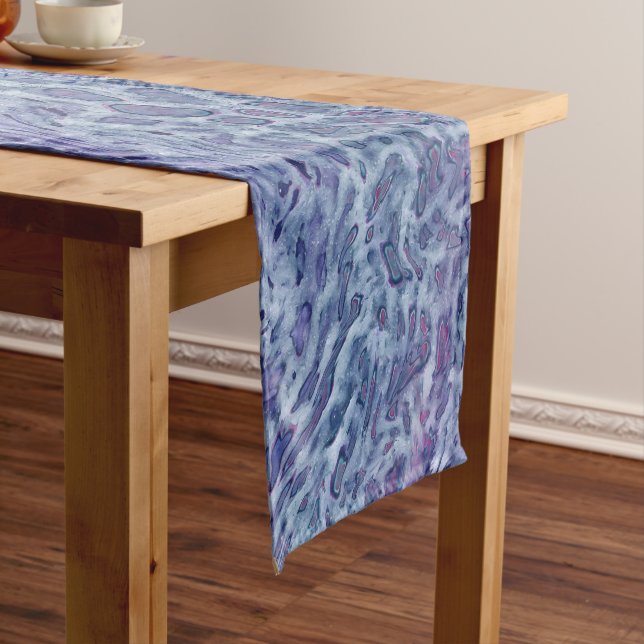 Chemin De Table Court Bleu & Violet Acrylique Abstrait Fluid Art (In Situ)