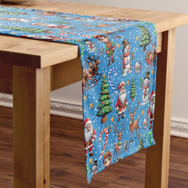 Chemin De Table Court Blue Background Christmas Decorative Pattern (Créateur téléchargé)