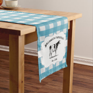 Chemin De Table Court Blue Buffalo Plaid Farm Cow Short Table Runner