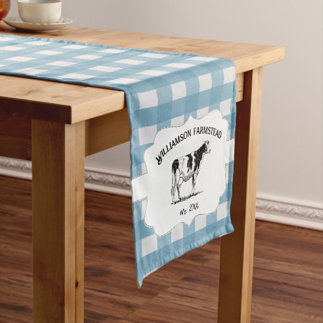Chemin De Table Court Blue Buffalo Plaid Farm Cow Short Table Runner (In Situ)