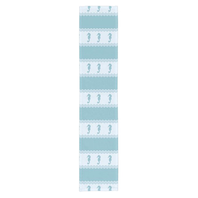 Chemin De Table Court Blue Coastal Seahorses Stripes (Devant)
