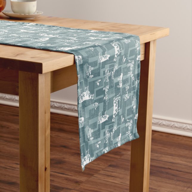 Chemin De Table Court Blue Farmhouse Pays (In Situ)