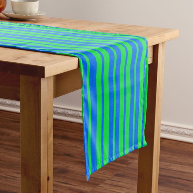 Chemin De Table Court Blue Green Stylish Stripes Pattern Design  (Créateur téléchargé)