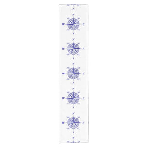 Chemin De Table Court Blue On White Coastal Decor Compass Rose