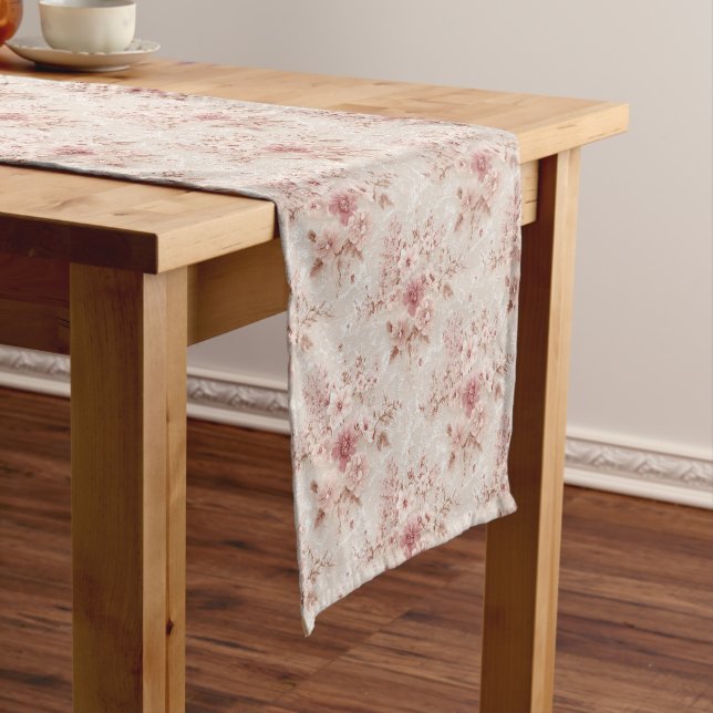 Chemin De Table Court Blush Floral Romantic Lace-Inspired Table Runner (In Situ)