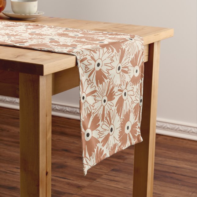 Chemin De Table Court Boho Farmhouse Retro Daisy Pattern Terracotta (In Situ)