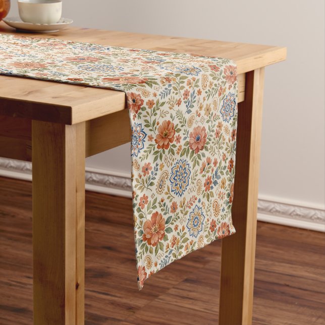 Chemin De Table Court Boho Floral Mandala Paisley Botanical Pattern (In Situ)