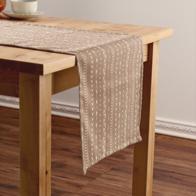 Chemin De Table Court Boho géométrique rayé chaud neutre tan (In Situ)