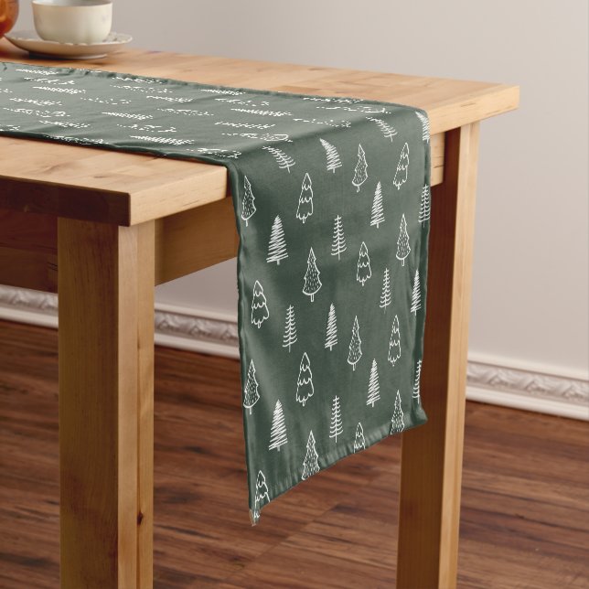 Chemin De Table Court Boho Pine Trees Modern Winter Forest Dark Green (In Situ)