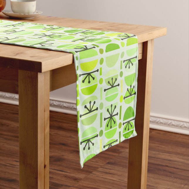 Chemin De Table Court Boho Retro Bowls Lines Chartreuse (In Situ)