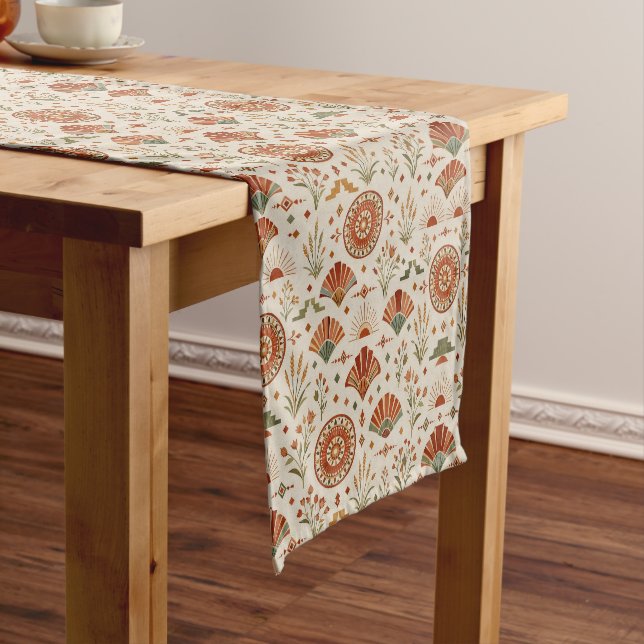 Chemin De Table Court Boho Southwestern Sunburst Floral Pattern (In Situ)