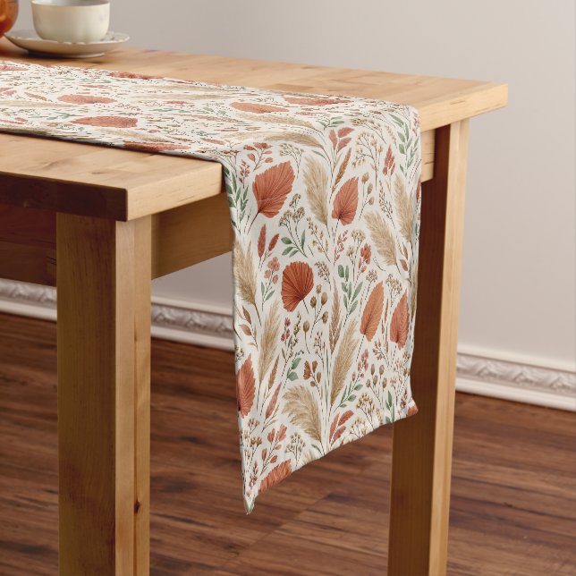 Chemin De Table Court Boho Terracotta Botanical Meadow Illustration (In Situ)