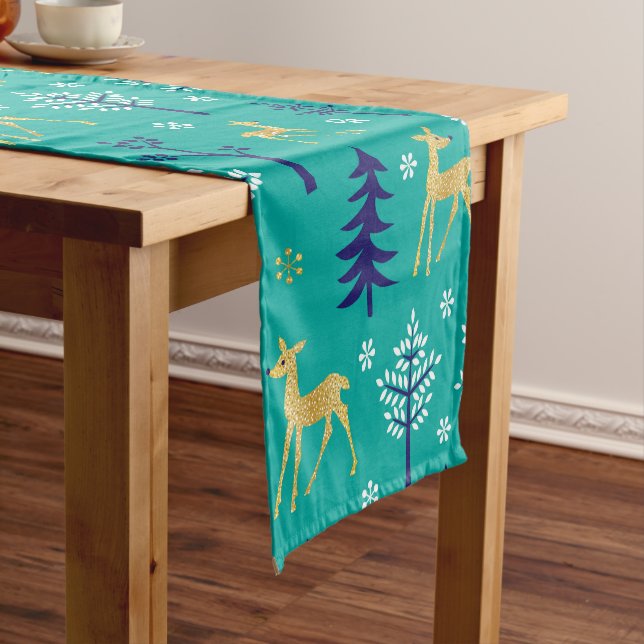 Chemin De Table Court Boho Trees Gold Deers Moderne (In Situ)