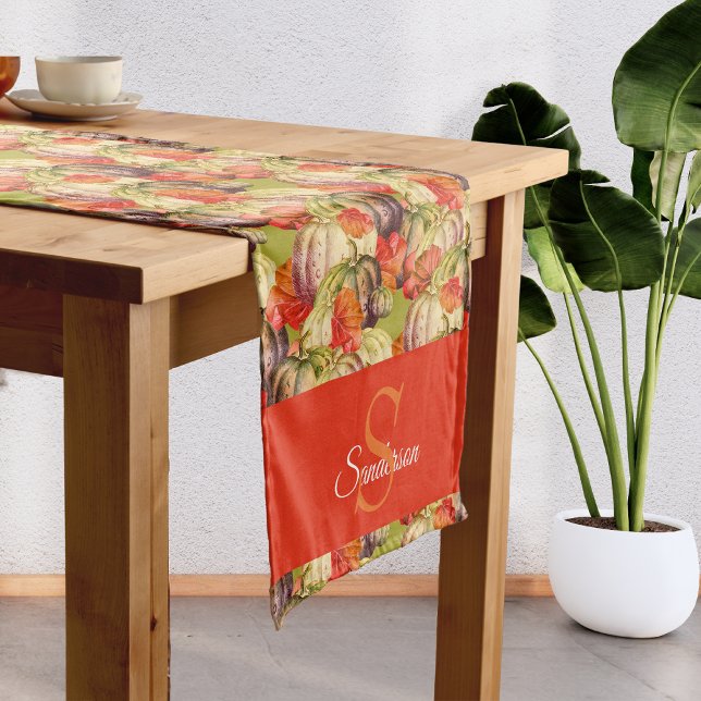 Chemin De Table Court BOHO Watercolor Citrouille Fall Thanksgiving (Créateur téléchargé)