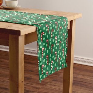 Chemin De Table Court Bonbon rouge vert Canne à sucre Menthe poivrée Noë
