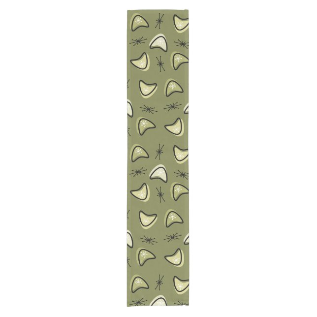 Chemin De Table Court Boomerangs atomiques Starbursts Olive Green (Devant)