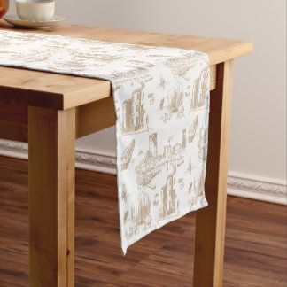 Chemin De Table Court Boston Toile Tan et blanc