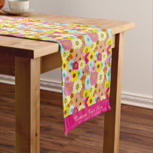 Chemin De Table Court Boucles Fleurs Rétro Marguerites colorées Motif Fl