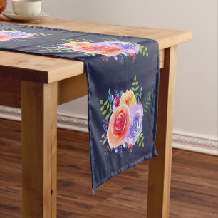 Chemin De Table Court Bouquet Floral De Roses Aquarelles Modernes