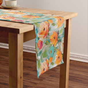 Chemin De Table Court Bouquets de fleurs peintes en orange