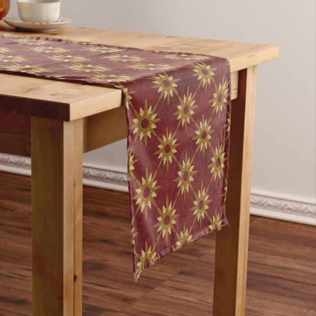 Chemin De Table Court Bourgogne avec Motif Gold Stars (In Situ)