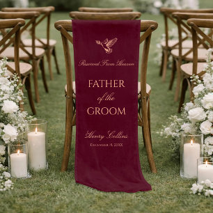 Chemin De Table Court Bourgogne Rouge Or Script Père De La Mariée Lin