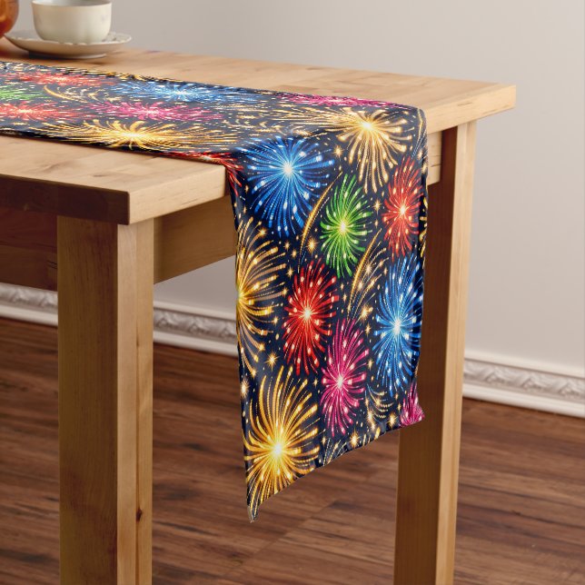 Chemin De Table Court Brilliant Midnight Fireworks Pattern (In Situ)