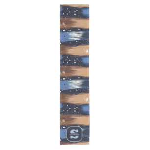 Chemin De Table Court Brosses Abstraites en bleu, blanc et Brown (3)