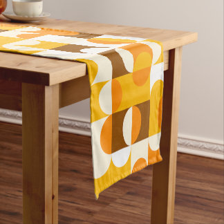 Chemin De Table Court Brown blanc orange jaune demi-cercles Motif