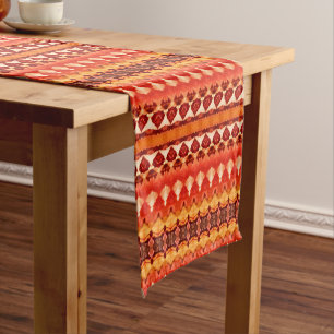 Chemin De Table Court Brûlé Orange Tribal Géométrique