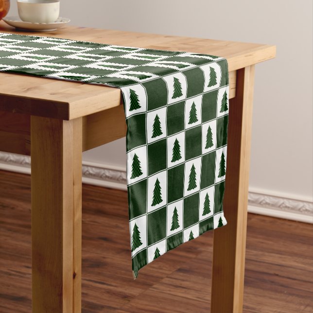 Chemin De Table Court Buffle vert moderne Plaid Christmas Tree Motif (In Situ)