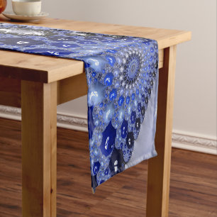 Chemin De Table Court Bulles fractales Ombre Bleu Abstrait