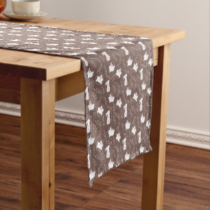 Chemin De Table Court Bunnies Pâques Blanches Sur Coureur De Table Brown