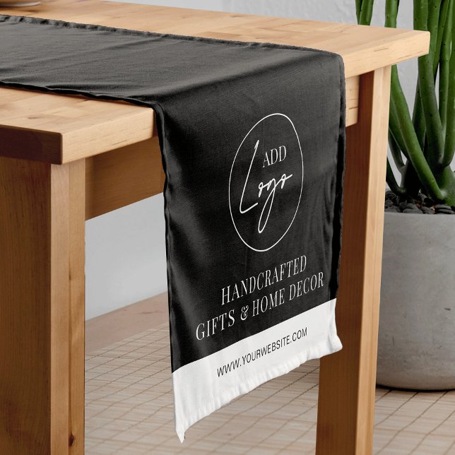 Chemin De Table Court Business Logo Company Branded Trade Show Black (Minimalist business logo table runner in black and white)