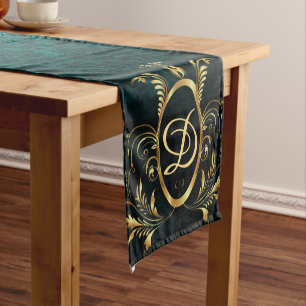 Chemin De Table Court Cadre en or Damask de luxe Personnalisé