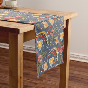 Chemin De Table Court Café Heure Coeur Rainbow Boho Motif
