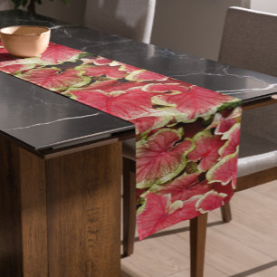 Chemin De Table Court Caladium rose rouillé Feuilles Floral