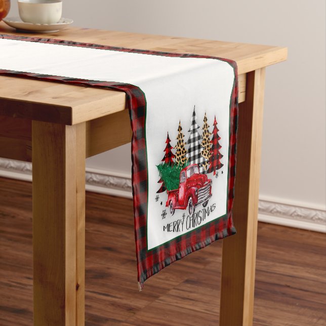 Chemin De Table Court Camion et arbres de Noël joyeux (In Situ)