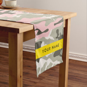 Chemin De Table Court Camouflage Rose et Vert Personnalisez votre nom