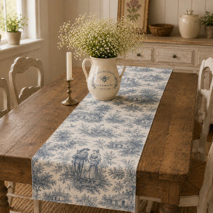 Chemin De Table Court Campagne française romantique Toile en bleu poussi